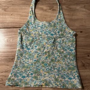 Women's Floral Halter Tank Top - Blue & Green